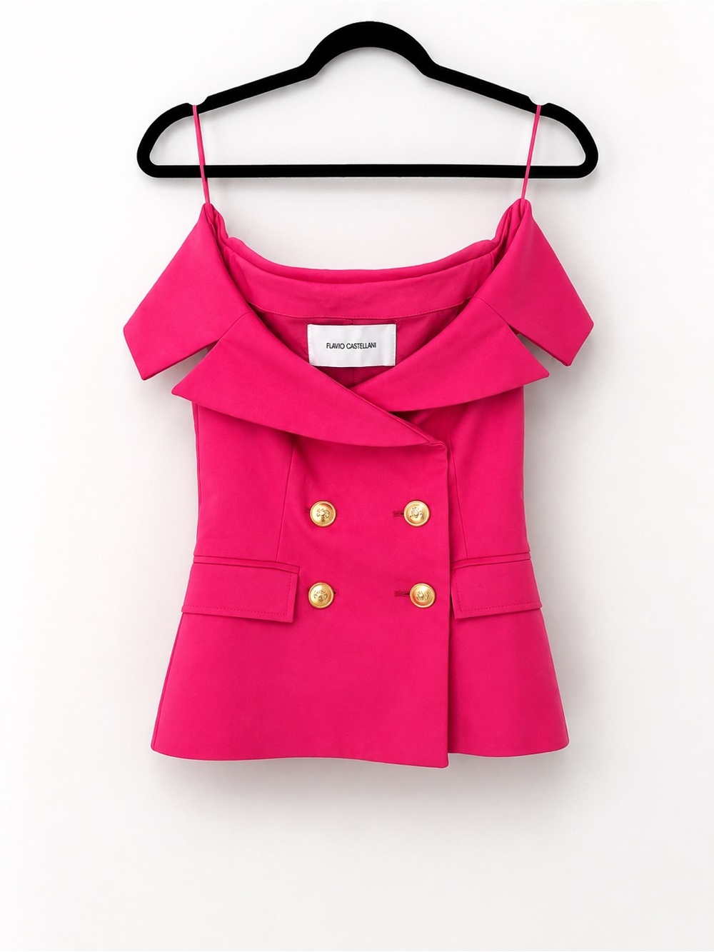 Pink Off-Shoulder Double-Breasted Blazer Top by FLAVIO CASTELLANI